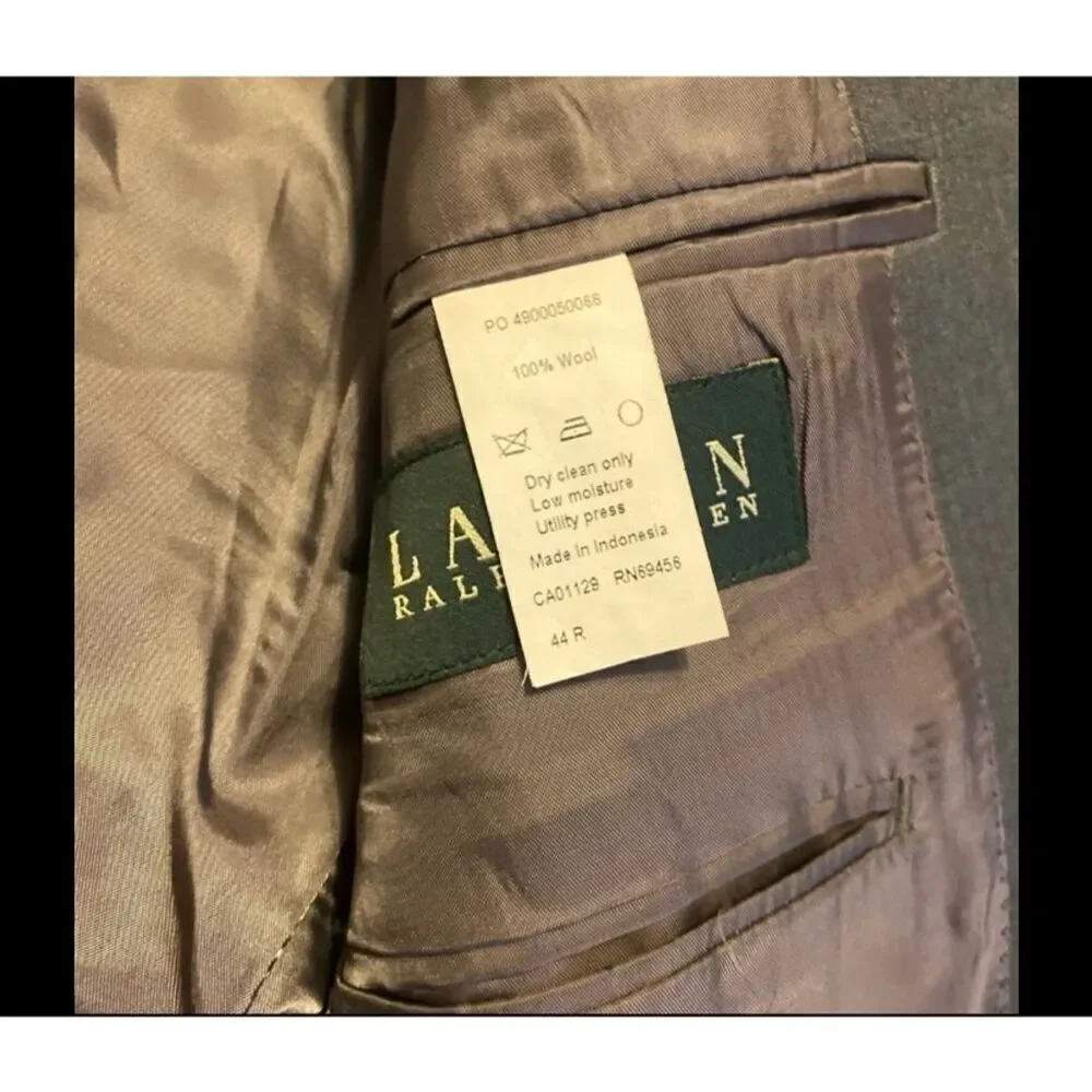 Lauren Ralph Lauren Men's Gray Wool Blazer Jacket Size 44 Tailored Fit